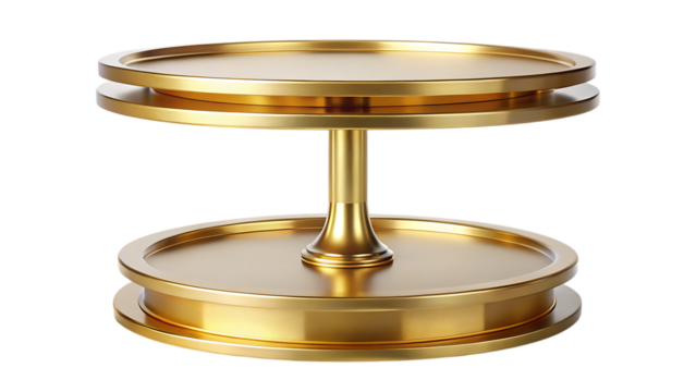 Golden two tiered round pedestal - isolated on white background