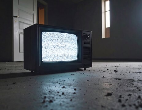 Vintage TV with static in dark room