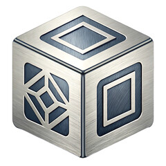 Isometric cube logo in metallic finish