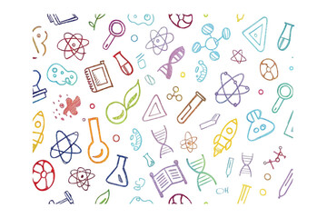 Whimsical World of Science: A vibrant and playful display of science-themed icons, perfect for educational resources and creative projects.