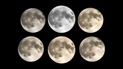 Obraz premium Five moon phases each depicting a unique scientific phenomenon artistically.