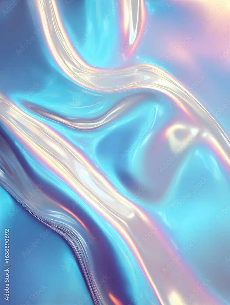 Poster holographic chrome gradient waves abstract background liquid surface ripples reflections 3d render i