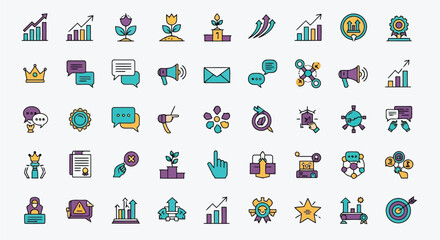 Obraz premium Vector illustration of collection of business growth and success icons isolated on white background