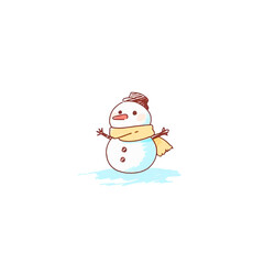 デフォルメ、シンプルで可愛い雪だるまのイラスト、アイコン、背景なし

