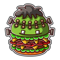 Kawaii Frankenstein Burger Sticker illustration