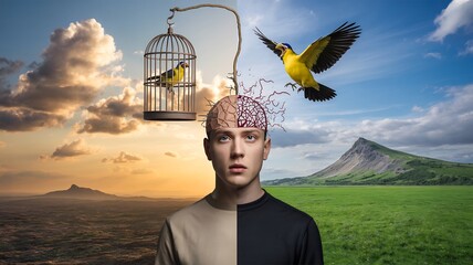 Surreal Cognitive Dissonance Head Split Illustration