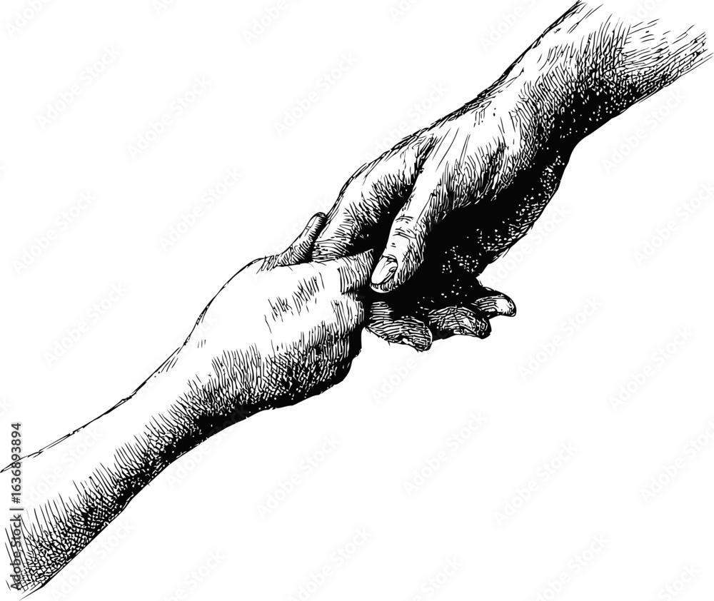 Aufkleber sketch of two hands touching fingers in a gesture of connection and support. vector illustration