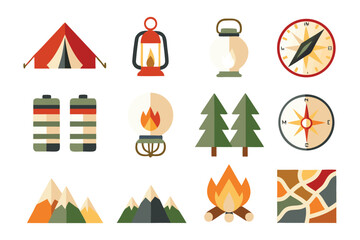 Camping Gear Essentials: A visually appealing flat lay of essential camping gear, meticulously arranged against a contrasting backdrop.