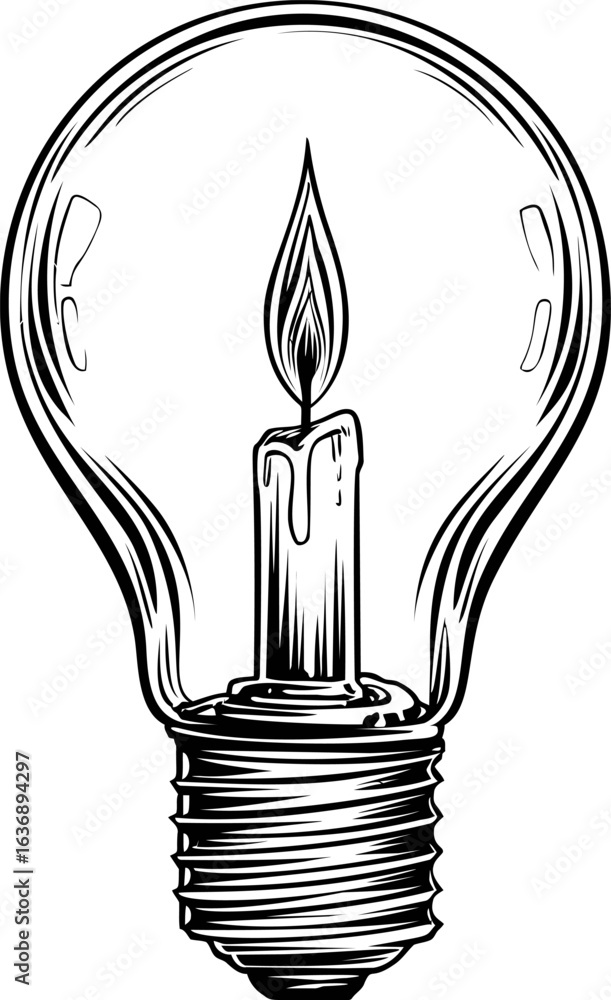 Poster light bulb with a candle inside creating an artistic and symbolic. vector illustration