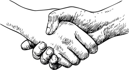 Detailed sketch of a handshake symbolizing partnership and trust in black and white. Vector illustration