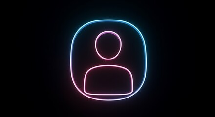 Neon profile icon glowing with blue and pink light on a black background