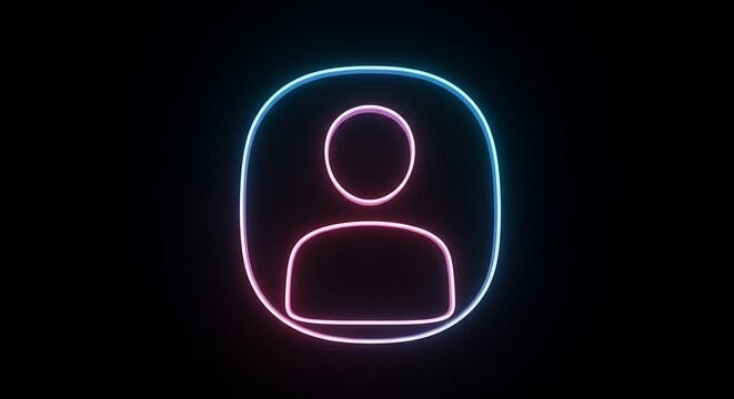 Neon profile icon glowing with blue and pink light on a black background - Powered by Adobe