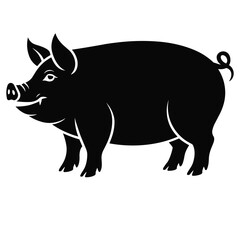 Fototapeta premium Black silhouette of a happy pig standing profile view silhouette
