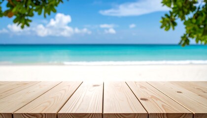 Fototapeta premium Beach scene with wooden deck