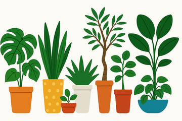 Obraz premium Potted Houseplants Composition Flat Vector Indoor Plant Decor for Home and Office Interiors