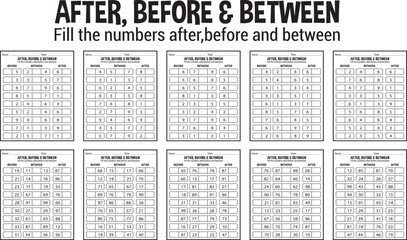 Before after between vector illustration number worksheets