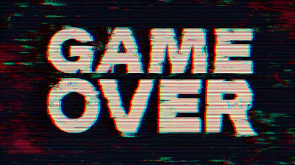 Glitch effect game over screen with distorted text and retro style