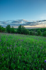 A breathtaking sunset over a peaceful lake, with the sun's fiery orange glow and lens flares, with a reflection on the water and a treeline in the background