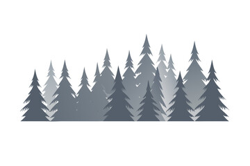 Obraz premium Monochromatic evergreen forest silhouette with subtle bird silhouettes