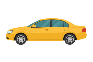 Obraz premium A simple yellow sedan car viewed from the side against a black background