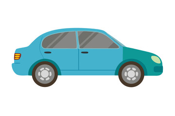 Fototapeta premium Simple blue sedan car in profile view with a black background