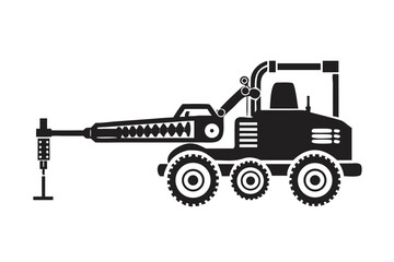 Silhouette of a drilling machine with a long boom and drill bit