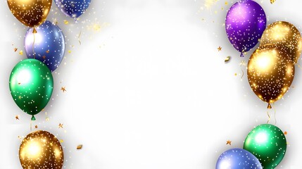 Festive Birthday Balloons Background with Confetti and Sparkles