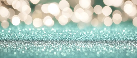 Sparkling Teal Glitter Background with Bokeh Lights