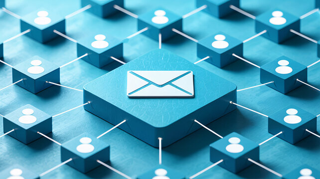 Digital network connecting with email icon, symbolizes communication, data sharing, and online messaging across a modern platform