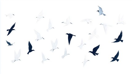 Obraz premium Flying birds silhouettes on white background. Vector illustration. isolated bird flying. tattoo and wallpaper background design.