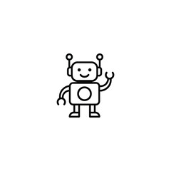 Full body friendly waving robot character or mascot vector line icon