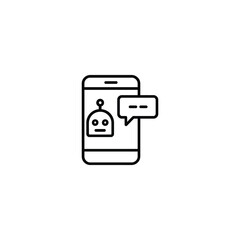 AI robot chatbot on smartphone screen with speech bubble vector line icon