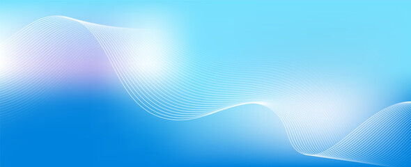 Abstract blue gradient background with shining lines waves. Minimalist background for banner, poster, cover, brochure, flyer, website