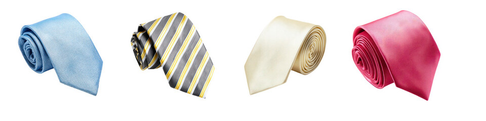 Set of Elegant necktie collection in various colors and patterns isolated on transparent background