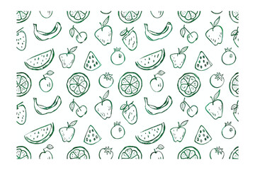 Fresh Orchard Doodle: A charming doodle pattern of fresh, hand-drawn fruit in vibrant shades creating a delightful and healthy ambiance, perfect for conveying freshness.