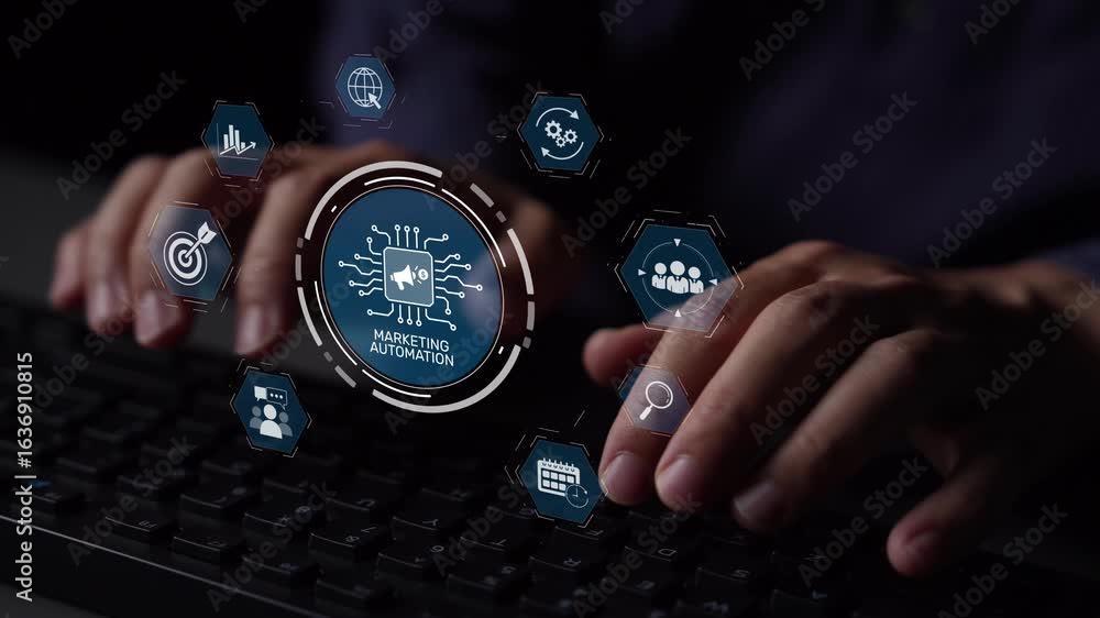Aufkleber marketing automation diagram showcase ai-driven campaign workflow, highlight marketing automation, d