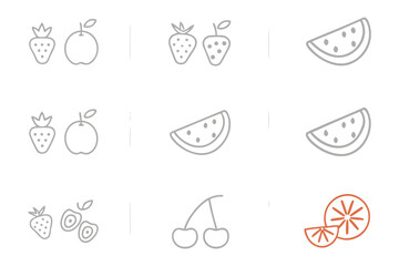 Fresh Fruit Collection: A minimalist, high-angle view showcases a delicious assortment of essential fruits. Meticulously outlined and perfect for conveying freshness and a healthy lifestyle.