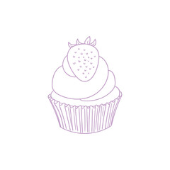 Hand-drawn illustration of a cupcake, cute lineart style drawings, for birthday menus, bakery, pastry shop posters, cards, and graphic design.