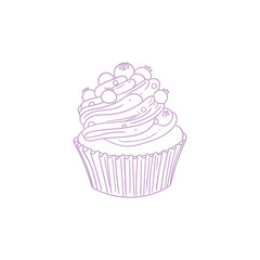 Hand-drawn illustration of a cupcake, cute lineart style drawings, for birthday menus, bakery, pastry shop posters, cards, and graphic design.