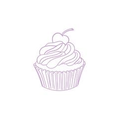 Hand-drawn illustration of a cupcake, cute lineart style drawings, for birthday menus, bakery, pastry shop posters, cards, and graphic design.