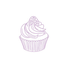 Hand-drawn illustration of a cupcake, cute lineart style drawings, for birthday menus, bakery, pastry shop posters, cards, and graphic design.
