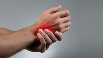 Hands showing discomfort in wrist area during a medical awareness campaign