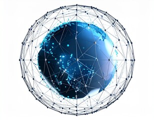 Global network connection, illustrating interconnectedness through a digital web encompassing the Earth.