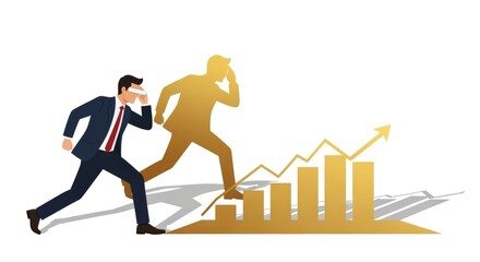 Obraz premium Man chasing golden shadow blinded by ambition and financial illusion