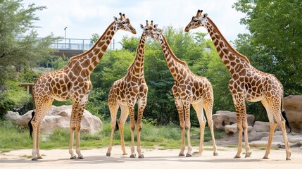 Four giraffes briefly come together