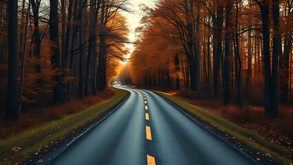A forked road through an autumn forest, representing life's choices and transitions.