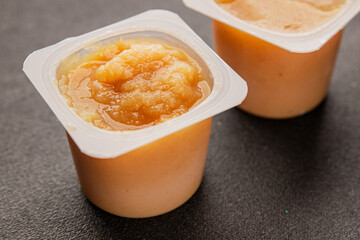 Apple puree natural product sweet dessert fresh delicious gourmet food background on the table rustic food top view copy space keto and paleo diet vegetarian and vegan food