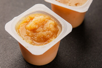 Apple puree natural product sweet dessert fresh delicious gourmet food background on the table rustic food top view copy space keto and paleo diet vegetarian and vegan food