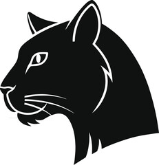 Fototapeta premium Black Silhouette Profile of a Panther Head with White Outline on White Background
