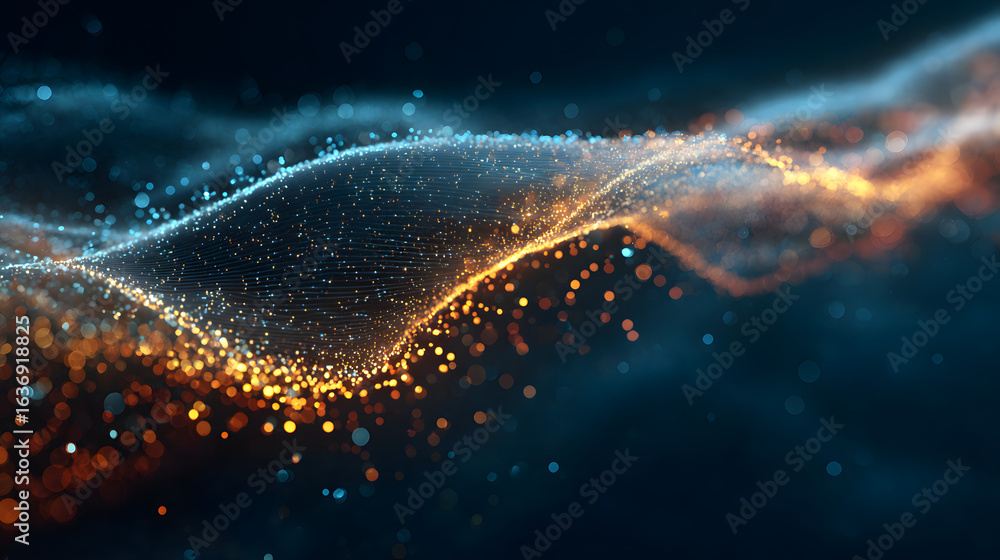 Poster abstract digital waves with glowing particles. futuristic background